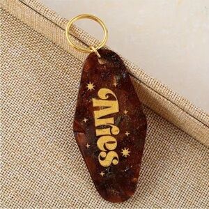 NEW Astrology Zodiac Constellation Glitter Tie Dye Marble Hotel Keychain-Aries